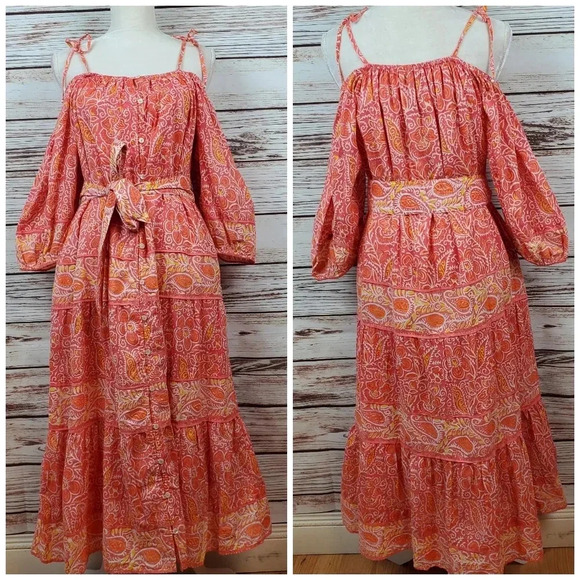 NWT Cleobella Womens Medium Blossom Print Violet Midi Boho Off Shoulder Dress - Picture 3 of 10